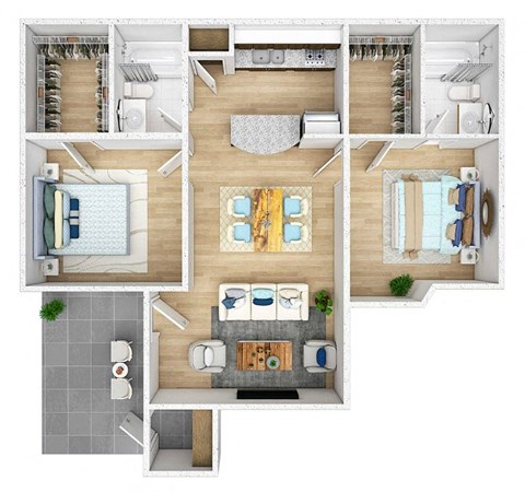 Floor plan for 2 beds, 2 baths, 830 sqft